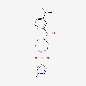 molecular formula C18H25N5O3S B2899324 (3-(dimethylamino)phenyl)(4-((1-methyl-1H-pyrazol-4-yl)sulfonyl)-1,4-diazepan-1-yl)methanone CAS No. 2034245-13-9