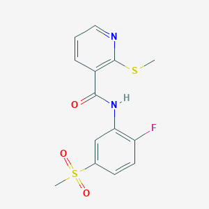 molecular formula C14H13FN2O3S2 B2899335 N-(2-fluoro-5-methanesulfonylphenyl)-2-(methylsulfanyl)pyridine-3-carboxamide CAS No. 1147510-32-4