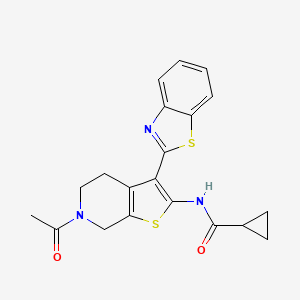 molecular formula C20H19N3O2S2 B2899340 N-[6-acetyl-3-(1,3-benzothiazol-2-yl)-5,7-dihydro-4H-thieno[2,3-c]pyridin-2-yl]cyclopropanecarboxamide CAS No. 864859-71-2