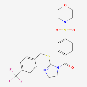 molecular formula C22H22F3N3O4S2 B2899341 (4-(morpholinosulfonyl)phenyl)(2-((4-(trifluoromethyl)benzyl)thio)-4,5-dihydro-1H-imidazol-1-yl)methanone CAS No. 851806-55-8