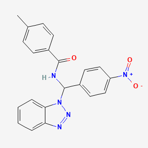 molecular formula C21H17N5O3 B2899352 N-[1H-1,2,3-Benzotriazol-1-yl(4-nitrophenyl)methyl]-4-methylbenzamide CAS No. 305861-19-2
