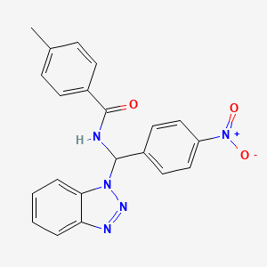 molecular formula C21H17N5O3 B2899352 N-[benzotriazol-1-yl-(4-nitrophenyl)methyl]-4-methylbenzamide CAS No. 305861-19-2