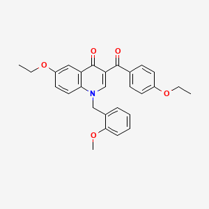 molecular formula C28H27NO5 B2899377 6-ethoxy-3-(4-ethoxybenzoyl)-1-[(2-methoxyphenyl)methyl]-1,4-dihydroquinolin-4-one CAS No. 866016-79-7