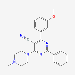 molecular formula C23H23N5O B2899396 4-(3-Methoxyphenyl)-6-(4-methylpiperazin-1-yl)-2-phenylpyrimidine-5-carbonitrile CAS No. 477853-89-7