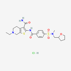 molecular formula C23H31ClN4O5S2 B2899397 6-ethyl-2-(4-(N-methyl-N-((tetrahydrofuran-2-yl)methyl)sulfamoyl)benzamido)-4,5,6,7-tetrahydrothieno[2,3-c]pyridine-3-carboxamide hydrochloride CAS No. 1177480-44-2