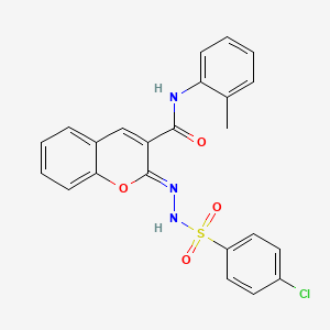 molecular formula C23H18ClN3O4S B2899400 (2Z)-2-[(4-chlorobenzenesulfonamido)imino]-N-(2-methylphenyl)-2H-chromene-3-carboxamide CAS No. 866346-91-0