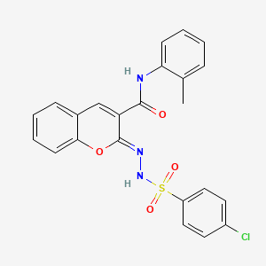 molecular formula C23H18ClN3O4S B2899400 (2Z)-2-[(4-chlorophenyl)sulfonylhydrazinylidene]-N-(2-methylphenyl)chromene-3-carboxamide CAS No. 866346-91-0