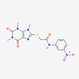 molecular formula C16H16N6O5S B2899401 N-(3-nitrophenyl)-2-((1,3,9-trimethyl-2,6-dioxo-2,3,6,9-tetrahydro-1H-purin-8-yl)thio)acetamide CAS No. 897454-09-0