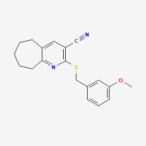 B2899402 2-[(3-methoxybenzyl)sulfanyl]-6,7,8,9-tetrahydro-5H-cyclohepta[b]pyridine-3-carbonitrile CAS No. 445382-42-3