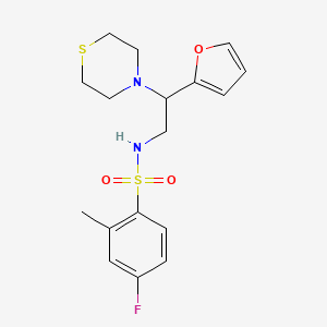 molecular formula C17H21FN2O3S2 B2899404 4-fluoro-N-(2-(furan-2-yl)-2-thiomorpholinoethyl)-2-methylbenzenesulfonamide CAS No. 2034566-72-6
