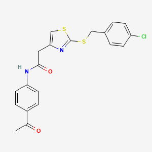 molecular formula C20H17ClN2O2S2 B2899415 N-(4-acetylphenyl)-2-(2-((4-chlorobenzyl)thio)thiazol-4-yl)acetamide CAS No. 953954-95-5
