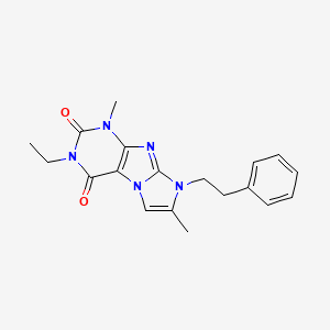 molecular formula C19H21N5O2 B2899418 3-Ethyl-1,7-dimethyl-8-(2-phenylethyl)-1,3,5-trihydro-4-imidazolino[1,2-h]puri ne-2,4-dione CAS No. 887468-21-5