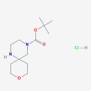 molecular formula C13H25ClN2O3 B2899437 Tert-butyl 9-oxa-1,4-diazaspiro[5.5]undecane-4-carboxylate;hydrochloride CAS No. 2377033-15-1
