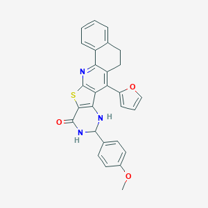 molecular formula C28H21N3O3S B289944 2-(furan-2-yl)-6-(4-methoxyphenyl)-10-thia-5,7,12-triazapentacyclo[11.8.0.03,11.04,9.014,19]henicosa-1,3(11),4(9),12,14,16,18-heptaen-8-one 