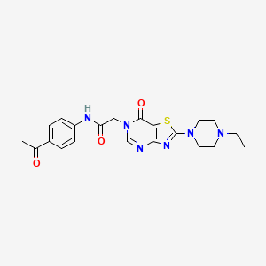 molecular formula C21H24N6O3S B2899473 N-(4-acetylphenyl)-2-[2-(4-ethylpiperazin-1-yl)-7-oxo-6H,7H-[1,3]thiazolo[4,5-d]pyrimidin-6-yl]acetamide CAS No. 950466-91-8