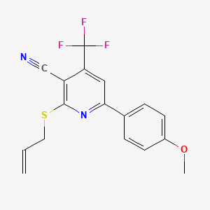 molecular formula C17H13F3N2OS B2899479 2-(Allylthio)-6-(4-methoxyphenyl)-4-(trifluoromethyl)nicotinonitrile CAS No. 608492-90-6