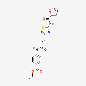 molecular formula C20H19N3O5S B2899485 Ethyl 4-(3-(2-(furan-2-carboxamido)thiazol-4-yl)propanamido)benzoate CAS No. 1021256-39-2