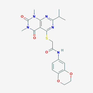 N-(2,3-dihydro-1,4-benzodioxin-6-yl)-2-(1,3-dimethyl-2,4-dioxo-7-propan-2-ylpyrimido[4,5-d]pyrimidin-5-yl)sulfanylacetamide