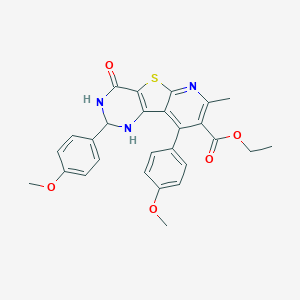 molecular formula C27H25N3O5S B289949 ethyl 4,13-bis(4-methoxyphenyl)-11-methyl-6-oxo-8-thia-3,5,10-triazatricyclo[7.4.0.02,7]trideca-1(13),2(7),9,11-tetraene-12-carboxylate 