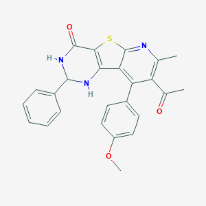 molecular formula C25H21N3O3S B289952 12-acetyl-13-(4-methoxyphenyl)-11-methyl-4-phenyl-8-thia-3,5,10-triazatricyclo[7.4.0.02,7]trideca-1(13),2(7),9,11-tetraen-6-one 