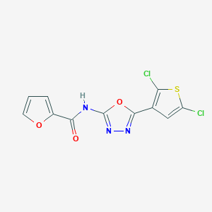 molecular formula C11H5Cl2N3O3S B2899523 N-[5-(2,5-dichlorothiophen-3-yl)-1,3,4-oxadiazol-2-yl]furan-2-carboxamide CAS No. 1172369-78-6