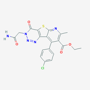 molecular formula C20H16ClN5O4S B289953 ethyl 5-(2-amino-2-oxoethyl)-13-(4-chlorophenyl)-11-methyl-6-oxo-8-thia-3,4,5,10-tetrazatricyclo[7.4.0.02,7]trideca-1(13),2(7),3,9,11-pentaene-12-carboxylate 