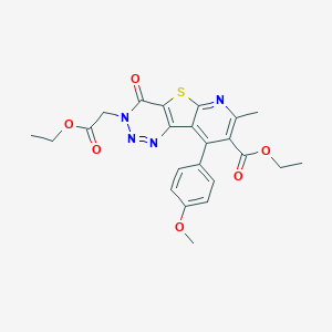 molecular formula C23H22N4O6S B289954 ethyl 5-(2-ethoxy-2-oxoethyl)-13-(4-methoxyphenyl)-11-methyl-6-oxo-8-thia-3,4,5,10-tetrazatricyclo[7.4.0.02,7]trideca-1(13),2(7),3,9,11-pentaene-12-carboxylate 