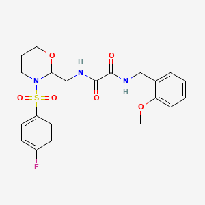 molecular formula C21H24FN3O6S B2899557 N1-((3-((4-fluorophenyl)sulfonyl)-1,3-oxazinan-2-yl)methyl)-N2-(2-methoxybenzyl)oxalamide CAS No. 869071-77-2