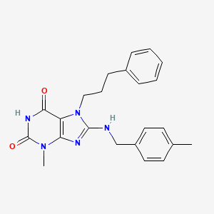 molecular formula C23H25N5O2 B2899568 3-methyl-8-((4-methylbenzyl)amino)-7-(3-phenylpropyl)-1H-purine-2,6(3H,7H)-dione CAS No. 327098-98-6