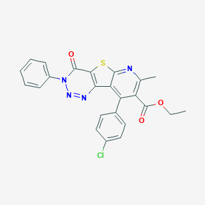 molecular formula C24H17ClN4O3S B289959 ethyl 13-(4-chlorophenyl)-11-methyl-6-oxo-5-phenyl-8-thia-3,4,5,10-tetrazatricyclo[7.4.0.02,7]trideca-1(13),2(7),3,9,11-pentaene-12-carboxylate 