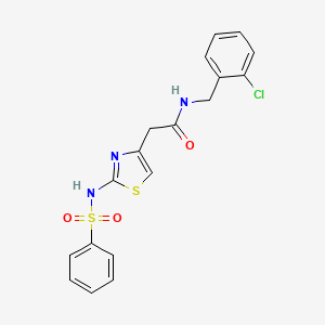 molecular formula C18H16ClN3O3S2 B2899605 N-(2-chlorobenzyl)-2-(2-(phenylsulfonamido)thiazol-4-yl)acetamide CAS No. 922129-97-3