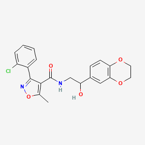 molecular formula C21H19ClN2O5 B2899607 3-(2-chlorophenyl)-N-[2-(2,3-dihydro-1,4-benzodioxin-6-yl)-2-hydroxyethyl]-5-methyl-1,2-oxazole-4-carboxamide CAS No. 2034585-48-1
