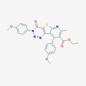 molecular formula C26H22N4O5S B289961 ethyl 5,13-bis(4-methoxyphenyl)-11-methyl-6-oxo-8-thia-3,4,5,10-tetrazatricyclo[7.4.0.02,7]trideca-1(13),2(7),3,9,11-pentaene-12-carboxylate 