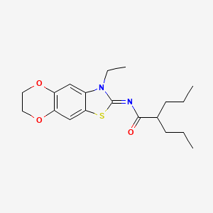 (E)-N-(3-ethyl-6,7-dihydro-[1,4]dioxino[2',3':4,5]benzo[1,2-d]thiazol-2(3H)-ylidene)-2-propylpentanamide