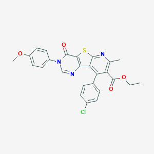 molecular formula C26H20ClN3O4S B289963 ethyl 13-(4-chlorophenyl)-5-(4-methoxyphenyl)-11-methyl-6-oxo-8-thia-3,5,10-triazatricyclo[7.4.0.02,7]trideca-1(13),2(7),3,9,11-pentaene-12-carboxylate 