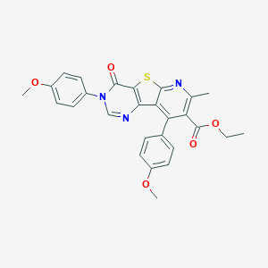 molecular formula C27H23N3O5S B289967 ethyl 5,13-bis(4-methoxyphenyl)-11-methyl-6-oxo-8-thia-3,5,10-triazatricyclo[7.4.0.02,7]trideca-1(13),2(7),3,9,11-pentaene-12-carboxylate 