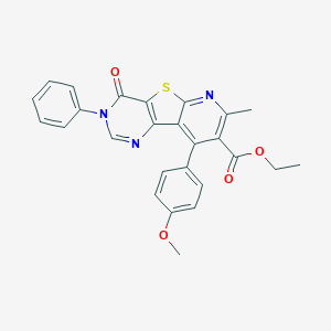 molecular formula C26H21N3O4S B289969 ethyl 13-(4-methoxyphenyl)-11-methyl-6-oxo-5-phenyl-8-thia-3,5,10-triazatricyclo[7.4.0.02,7]trideca-1(13),2(7),3,9,11-pentaene-12-carboxylate 