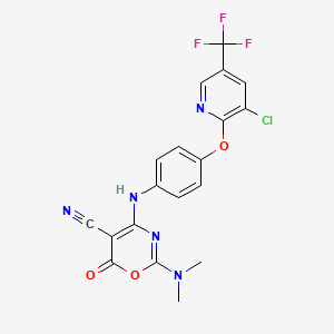 molecular formula C19H13ClF3N5O3 B2899703 4-[4-[3-Chloro-5-(trifluoromethyl)pyridin-2-yl]oxyanilino]-2-(dimethylamino)-6-oxo-1,3-oxazine-5-carbonitrile CAS No. 337920-37-3