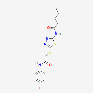 molecular formula C15H17FN4O2S2 B2899705 N-(5-((2-((4-fluorophenyl)amino)-2-oxoethyl)thio)-1,3,4-thiadiazol-2-yl)pentanamide CAS No. 392297-37-9