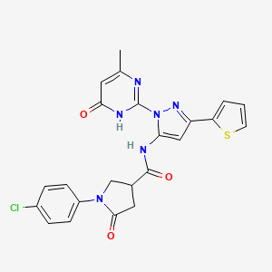 1-(4-Chlorophenyl)-N-(1-(4-methyl-6-oxo-1,6-dihydropyrimidin-2-yl)-3-(thiophen-2-yl)-1H-pyrazol-5-yl)-5-oxopyrrolidine-3-carboxamide
