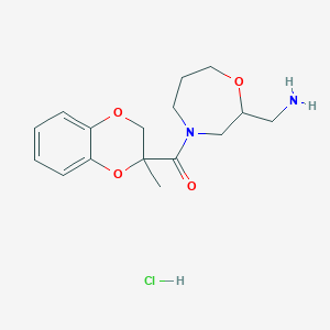 molecular formula C16H23ClN2O4 B2899711 [2-(Aminomethyl)-1,4-oxazepan-4-yl]-(3-methyl-2H-1,4-benzodioxin-3-yl)methanone;hydrochloride CAS No. 2418716-24-0