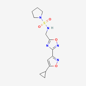 molecular formula C13H17N5O4S B2899720 N-((3-(5-cyclopropylisoxazol-3-yl)-1,2,4-oxadiazol-5-yl)methyl)pyrrolidine-1-sulfonamide CAS No. 1904017-88-4