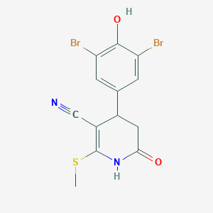 molecular formula C13H10Br2N2O2S B2899721 4-(3,5-Dibromo-4-hydroxyphenyl)-2-(methylthio)-6-oxo-1,4,5,6-tetrahydropyridine-3-carbonitrile CAS No. 799772-58-0