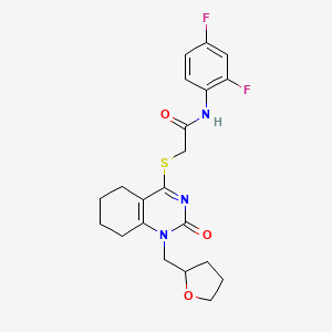 molecular formula C21H23F2N3O3S B2899724 N-(2,4-difluorophenyl)-2-((2-oxo-1-((tetrahydrofuran-2-yl)methyl)-1,2,5,6,7,8-hexahydroquinazolin-4-yl)thio)acetamide CAS No. 899993-59-0
