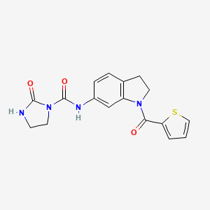 molecular formula C17H16N4O3S B2899728 2-oxo-N-(1-(thiophene-2-carbonyl)indolin-6-yl)imidazolidine-1-carboxamide CAS No. 1448044-16-3