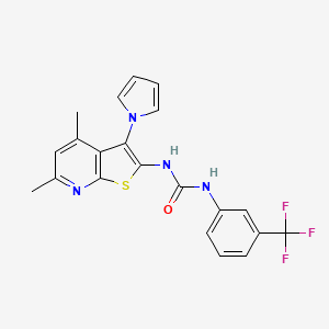 molecular formula C21H17F3N4OS B2899733 N-[4,6-dimethyl-3-(1H-pyrrol-1-yl)thieno[2,3-b]pyridin-2-yl]-N'-[3-(trifluoromethyl)phenyl]urea CAS No. 672950-55-9