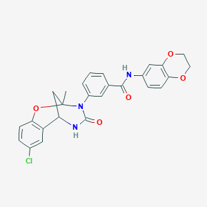 molecular formula C26H22ClN3O5 B2899739 3-(8-chloro-2-methyl-4-oxo-5,6-dihydro-2H-2,6-methano-1,3,5-benzoxadiazocin-3(4H)-yl)-N-(2,3-dihydro-1,4-benzodioxin-6-yl)benzamide CAS No. 931720-15-9