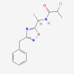 molecular formula C14H16ClN3O2 B2899740 N-[1-(3-Benzyl-1,2,4-oxadiazol-5-yl)ethyl]-2-chloropropanamide CAS No. 2411240-42-9
