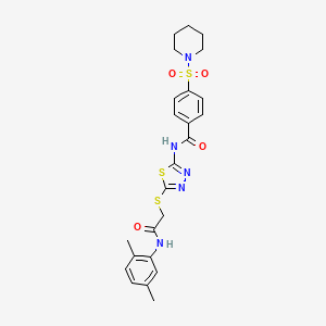 molecular formula C24H27N5O4S3 B2899748 N-[5-[2-(2,5-dimethylanilino)-2-oxoethyl]sulfanyl-1,3,4-thiadiazol-2-yl]-4-piperidin-1-ylsulfonylbenzamide CAS No. 392295-35-1