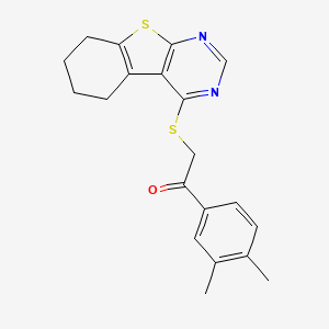 molecular formula C20H20N2OS2 B2899760 1-(3,4-dimethylphenyl)-2-{8-thia-4,6-diazatricyclo[7.4.0.0^{2,7}]trideca-1(9),2(7),3,5-tetraen-3-ylsulfanyl}ethan-1-one CAS No. 708998-99-6